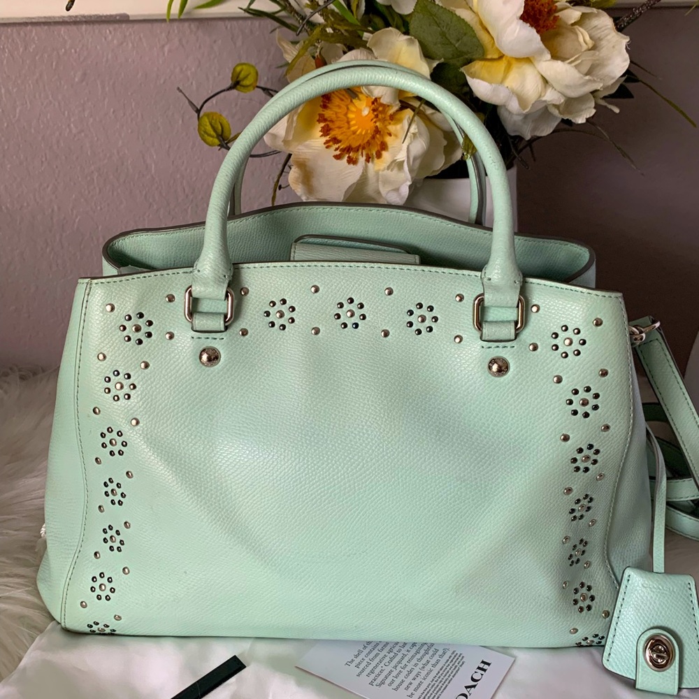 COACH SEA-GLASS MARGOT STUDDED
EMBELLISHED LEATHER  SATCHEL - Picture 4 of 14